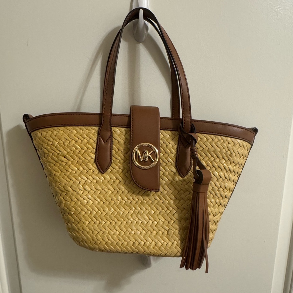 MICHAEL KORS Brown and Yellow Woven Tote Bag. Like new